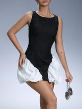 Aveloria Affinna Vintage Elegant Contrast Color Textured Fabric Sleeveless High Waist Flared Peplum Dress For Women